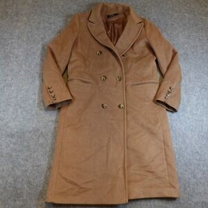 Ralph Lauren Coat Women 12 Camel Wool Blend Double Breasted Longline Overcoat
